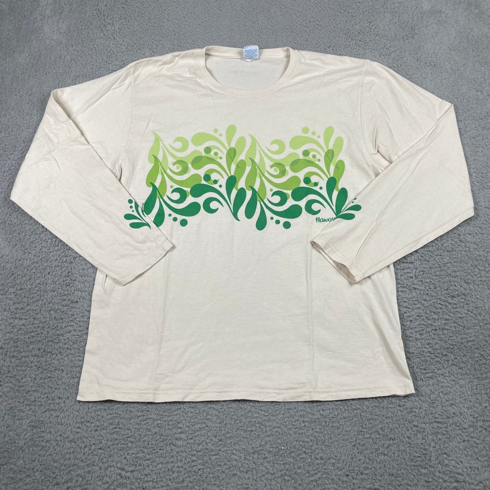Crazy Shirts Hawaii T-Shirt Mens XXL Cream Coconut Dyed Green‎ Scroll Wave